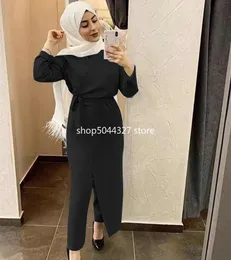 Kadınlar için Abayas Setleri Dubai Abaya Türkiye Müslüman Set Tulum Sarma Sarma Elbisesi Robe Longue Femme Kaftan İslami Giyim Jurk