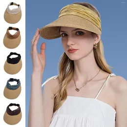 Wide Brim Hats Women's Sun Handmade Straw Visor Caps Parent-child Summer Hat Empty Top Beach Anti-uv Female Outdoor