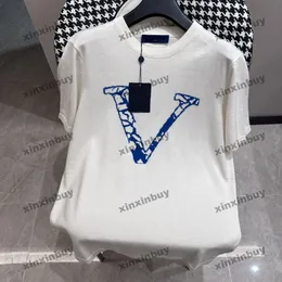 Xinxinbuy Homens designer Tee camiseta relâmpago esqui neve Carta jacquard Malha de manga curta de algodão mulheres Preto branco azul cinza XS-XL