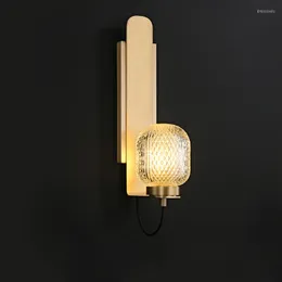 Wandleuchte Contemparay Luxury All Copper Living Room Light mit Glasschirm Bedside Schlafzimmer LED Art Decor Lighting