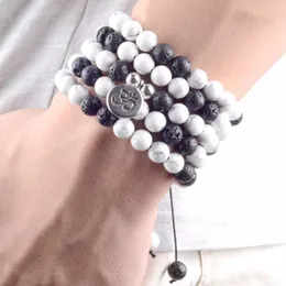 Charm Armbanden Groothandel Natuurlijke Howliet Steen Armband Mannen 108 stks Mala Yoga OM Hanger Kettingen Voor Vrouwen Meditatie Gebed Sieraden