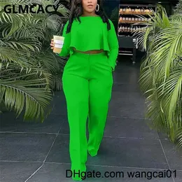 wangcai01 wangcai01Women's Two Piece Pants Women Two Piece Casual Suits Long Seve Dip H Crop Top Shirt Loose Pants Set