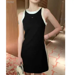 23ss women dress womens designer clothing summer dresses Contrasting satin trim metal crewneck slimming sleeveless sundress High quality womens clothing a1