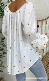Женские блузки в горошек с кисточками, дизайн с рукавами-фонариками, повседневный топ с v-образным вырезом, свободные летние весенние женские блузки, топы, сексуальные
