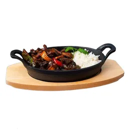 BBQ Tools Accessories Baked rice pot Cast iron Uncoated pan Oval frying Fish plate Double ear baking tray Korean bbq fried fish 231124