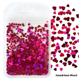 Nail Glitter Holographic Sweet Love Heart Flakes Shining 3MM 4MM Sequins Super Thin Paillette For Nails Art Manicure DecorationsNail