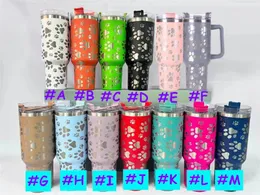 40oz Dog Paw Print Tumbler med handtag och halm i rostfritt stål isolerad Leopard Travel Mugg Cat Paw Print Tumbler Isolated Tumblers Keep Drinks Cold