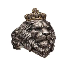 Anillo de León con corona de Animal Punk para hombre, joyería gótica masculina 714, tamaño grande 277k271B9286383
