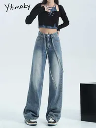 Джинсы Yitimoky мешковатые джинсы женские синие повседневные женские хлопковые на шнуровке новые Harajuku High Street женские широкие винтажные джинсовые брюки для мам
