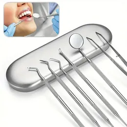 6pcs Stainless Steel Dental Hygiene Kit, Dental Mouth Mirror, Steel Tweezers Probe, Dentist Instrument Teeth Cleaning Whitening Dentistry Oral Care Tool