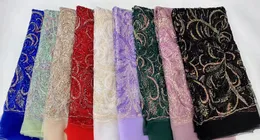 R13: Embroidery African 5 yards LaceFabric 2023 High Quality Wedding French Tulle Lace Material can sewed by needles high class style bead sequine