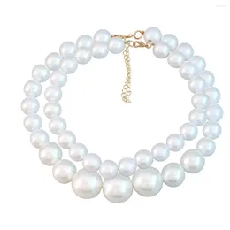Ketten-Frauen-Weinlese-Simulations-runde Perlen-Halsketten-elegante einfache 2PCS mehrfache Größen gemischte Perlen