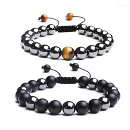 ستراند الأساور الحجرية الطبيعية bangle men 8mm tiger eye bead bracelet ذكر مصنوع يدويًا قابلة للتعديل JS-12