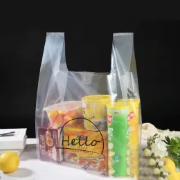 Förpackningspåsar Tillverkare Plastvästar Partisale Supermarknad Shopping Förpackningspåsar Takeaway Fruit Portable med logotyp tryckt