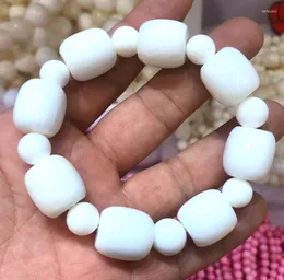 Strand Natural 14-16mm White Coral Drum Bead Gemstone Minchas Pulseira 7.5 ''