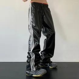 Erkekler Pantolon Y2K Erkekler Sokak Giyim Siyah Techwear Korean Harajuku Paraşüt Parça Deri Stripe Sweilpants Joggers Pantolon Kadın Giysileri