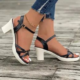 Sandalen Sommer Damen Plattform Blockabsatz Mode Offene Spitze Knöchelriemen Für Frauen Kleid Party Damen Schuhe Mit Hohen Absätzen