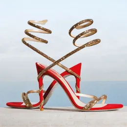 Designer Luxury Super French Celebrity Diamond Ribbon Snakeskin Fashion High Heels, Round Toe Open Toe Women's Sandals, Women's Shoe Factory Shoes