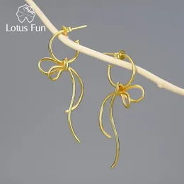 Серьги-гвоздики Lotus Fun из 18-каратного золота с изысканным прекрасным узлом и длинной кисточкой, висячие серьги для женщин, стерлинговое серебро 925 пробы, модные ювелирные изделия, поступление 231124