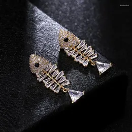 Stud Earrings Fashion Cubic Zirconia Earring For Women S925 Silver Needle Personality Fish Bone Studs Drop Jewelry