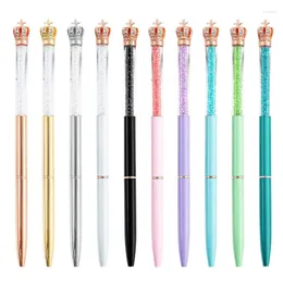 Glitter Cute Crown Rotatable Ballpoint Pen for Girls Women Blask Ball Metal Writing Dziennikowanie