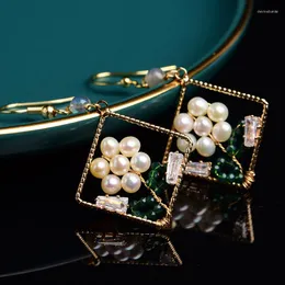 Dangle Earrings Natural Freshwater Pearl Peridot Drop Contrast Color Stitched 14K Original Handmade For Women Girl
