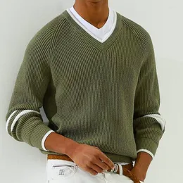 Sweaters masculinos Men malha casual Moda V Neck de manga longa Slim tops tops Pullover para masculino Sweater de cores sólidas vintage 2023