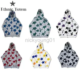 Мужские толстовок толстовок Zip Up Y2K Mens Star Prittn Print Vintage Graphic Ungized Street Wear Harajuku Streetwear Y23