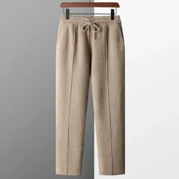 Men s byxor 100 Pure Wool 2023 Autumn Winter Thicked Sticked Long Slim Montering Solid Color Warm Flat Corner 231124