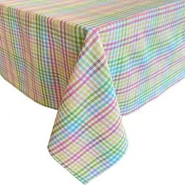 Bargains Plus Easter Candy Weave Plaid Cotton Fabric Tablecloth, Easter Pastel Multi Gingham Checkered Plaid Woven Spring Tablecloth, 52