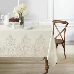 Allison Tischdecke aus viktorianischem Erbstück-Spitzenstoff, Tischdecke aus Polyester-Spitze mit Wellenkante im Vintage-Stil, 60 Zoll x 120 Zoll, längliches Rechteck, Elfenbein