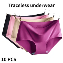 Women's Panties 10PCS Women's Panties Solid Seamless Underwear Plus Size Comfortable Briefs Silk Satin Lingerie Health trackless UnderpantsIce 230425