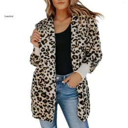 Women's Fur Autumn Winter Warm Fashion Leopard Faux-fur Fuzzy Jacket Loose Oversized Sweater For Femme Long Sleeve Casual