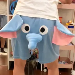 Mäns shorts söta och roliga lilla flygande elefant pajamas sommar elastiska plysch shorts tecknad gris avslappnade hem par shorts 230425