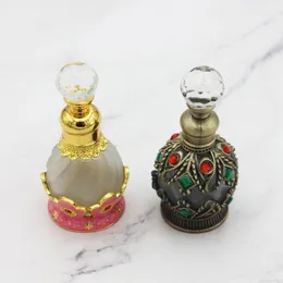 15ML Portable Travel Perfume Bottle Refillable Glass Middle East Fragrance Essential Oil Container with Crystallites Glued Qasvh