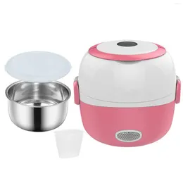 Servis uppsättningar Mini Rice Cooker Electric Lunch Box Portable Warmer 1/2/3 lager Rostfritt stålbehållare för hemmakontorsskola