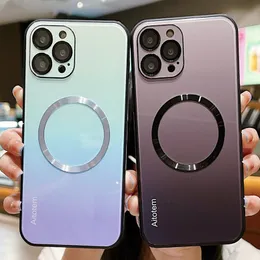 Luxushüllen Gradient Glass Phone Case für IPhone 15 14 13 12 Pro Max Magnet Wireless Charging Lens Protection Phone Covers