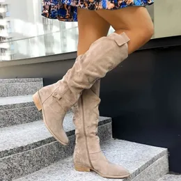 Low Fashion 97 Heel Side Zip Size 43 Suede Thigh Women's Retro Woman Booties Autumn Winter Knee High Boots 231124