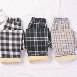 Women's Pants  Capris Autumn And Winter Thick Warm Checkered Plaid Straight-leg Student Trousers Women Casual High-waist Wide-leg Pan O8Y2