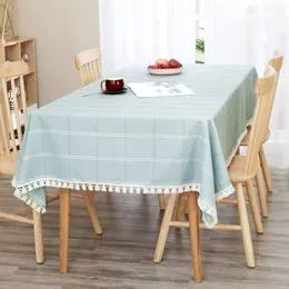 Waterproof Tablecloth, 54x108 inch, Blue, Tassel Design, Fade-Resistant, for Dining Room