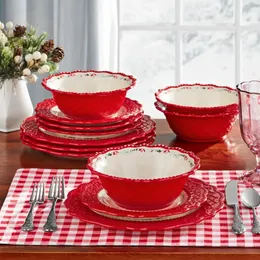 12-Piece Christmas Dinnerware Set Meadow Tree Pattern
