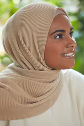 ヒジャーブ180x90cmイスラム教徒のソリッドカラーフォールド縞模様の女性ヒジャーブ女性ファッション特大のショールスカーフレディーターバンヘッドスカーフ230426