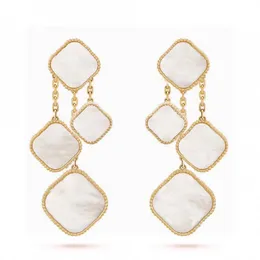 High quality Exquisite 4 leaf clover earrings Charm 18k gold mother of pearl abalone pendant earrings designer for women's wedding party birthday gift jewelry