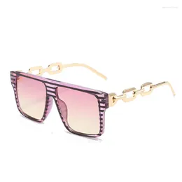Sunglasses Fashion Women Square Large-frame Metal Chain Temples Design Anti-ultraviolet UV400 Casual Ladies Eyewear