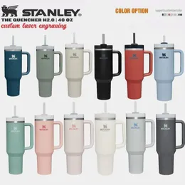 1PC STAN-LEY Quencher H2.0 40oz Stainless Steel Tumblers Cups with Silicone Handle Lid and Straw 2nd Generation Car Mugs Vacuum Insulated Water Bottles GG0512469s