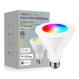 Torchstar 8 Pack Par30 LEDスマート電球、60W等量、E26ベース、色の変化、調整可能なWiFiアプリコントロール