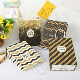 Present Wrap Gold Wavy Stripes Kraft Paper Bag With Handtag Jul Bröllop Birthday Festy Decor Candy Simplicity Handle PouchesGift