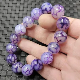 Bracciale rigido in agata con fiore viola, simile a calcedonio da 14 mm