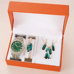 Wristwatches Women Watches Fashion Big Dial Ladies Quartz Watch Jewelry Set Green Necklace Bracelet 5Pcs Luxury Gifts For Femal