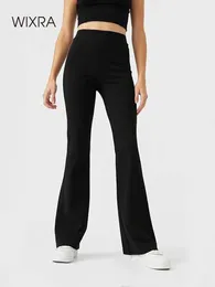 Capris Wixra Women's Black Flare Pants伸縮性のある新しいハイウエストロングロングズボンの春秋